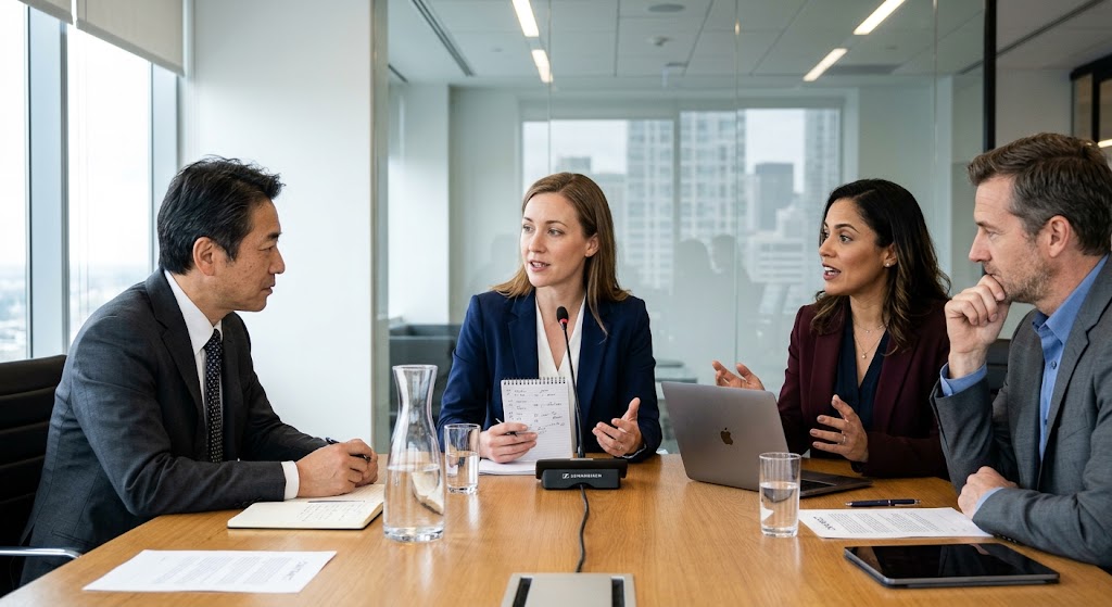 Business meeting with participants in a conference room